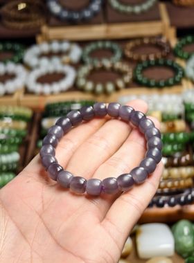 和田玉手链女款渐变烟紫老型珠玉石手串算盘珠珠宝9mmx10mm