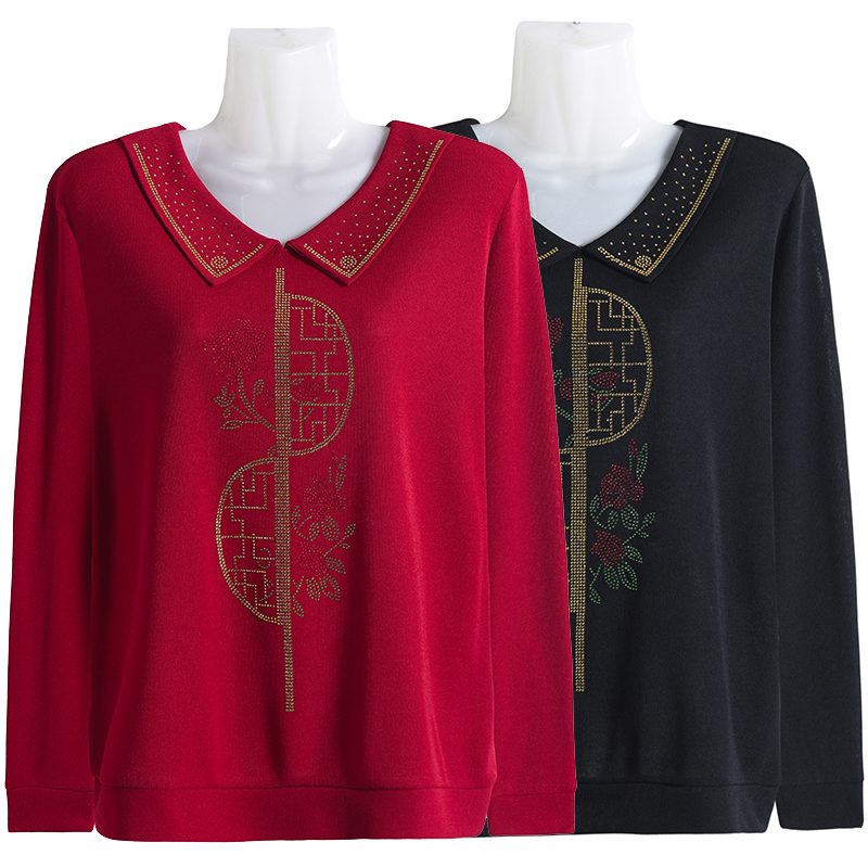 长袖烫钻针织洋气翻领小衫毛衣