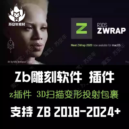 Zwrap插件投射变形包裹模型扫描自动拓扑Zb雕刻软件ZWrap投射插件