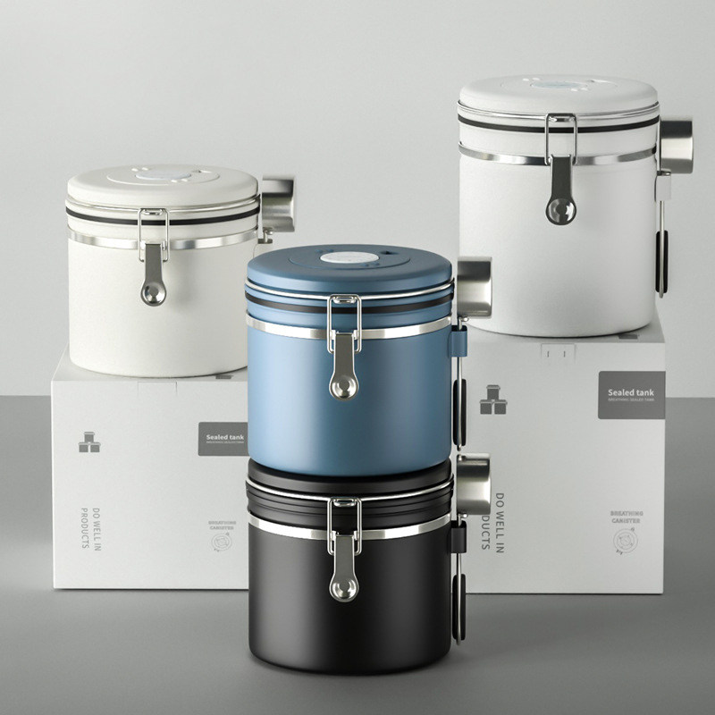 304不锈钢密封罐 茶叶干果储存罐咖啡豆密封罐带勺子1.5L 1.8L