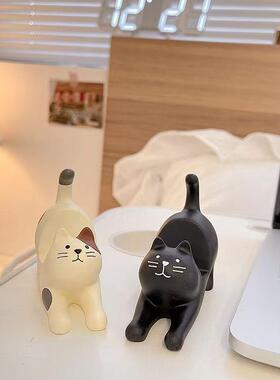 可爱治愈猫咪伸懒腰懒人支架树脂桌面装饰品摆件创意手机ipad支架