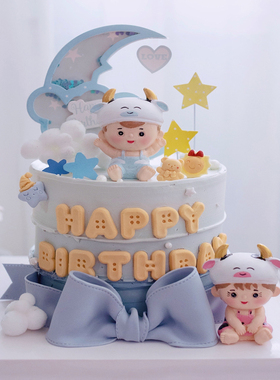 树脂蛋糕装饰摆件牛宝甜品台装扮