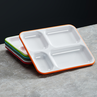 大中小学校食堂公司餐厅分隔格双色新款快餐盘子密胺自选现炒称重