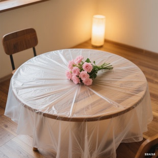 加厚一次性桌布透明圆桌台布塑料防水饭店餐厅结婚聚餐家用正方形