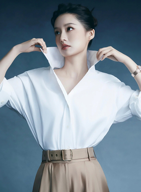 思线免烫白色衬衫女蝙蝠短袖衬衣轻奢高级感真丝上衣2026春夏新款
