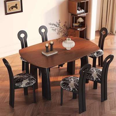 中古风实木折叠餐桌可变圆桌家用小户型2025年新款可伸缩美式圆形