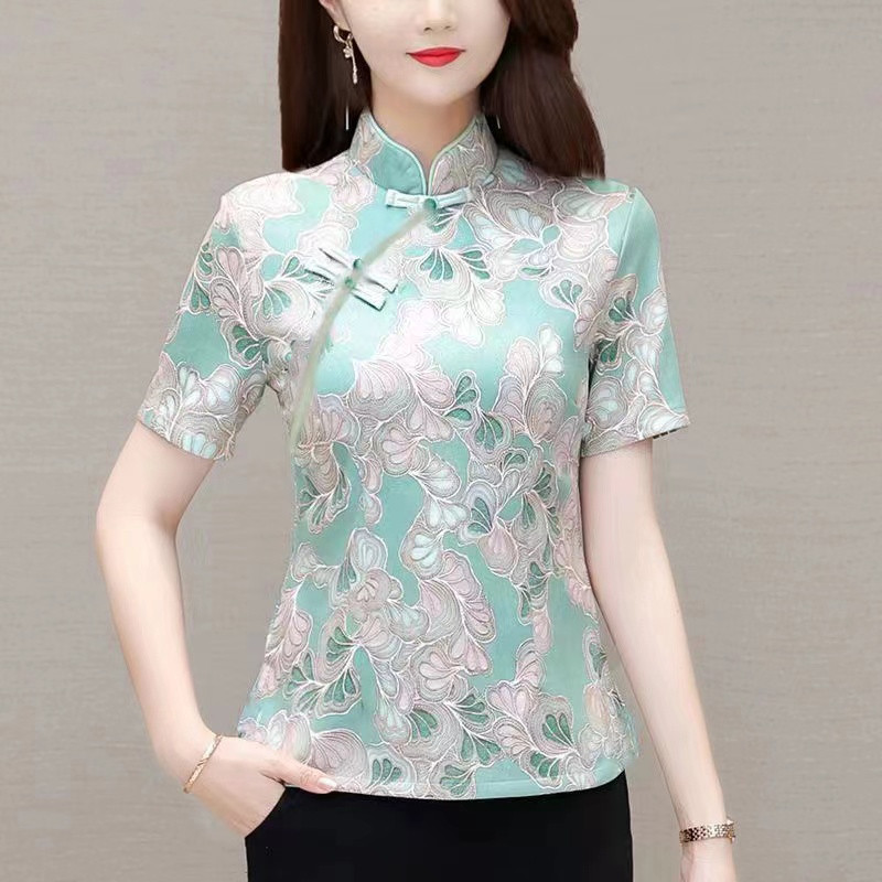 夏季新款时尚中式盘扣改良中国风旗袍女复古唐装修身显瘦短袖上衣