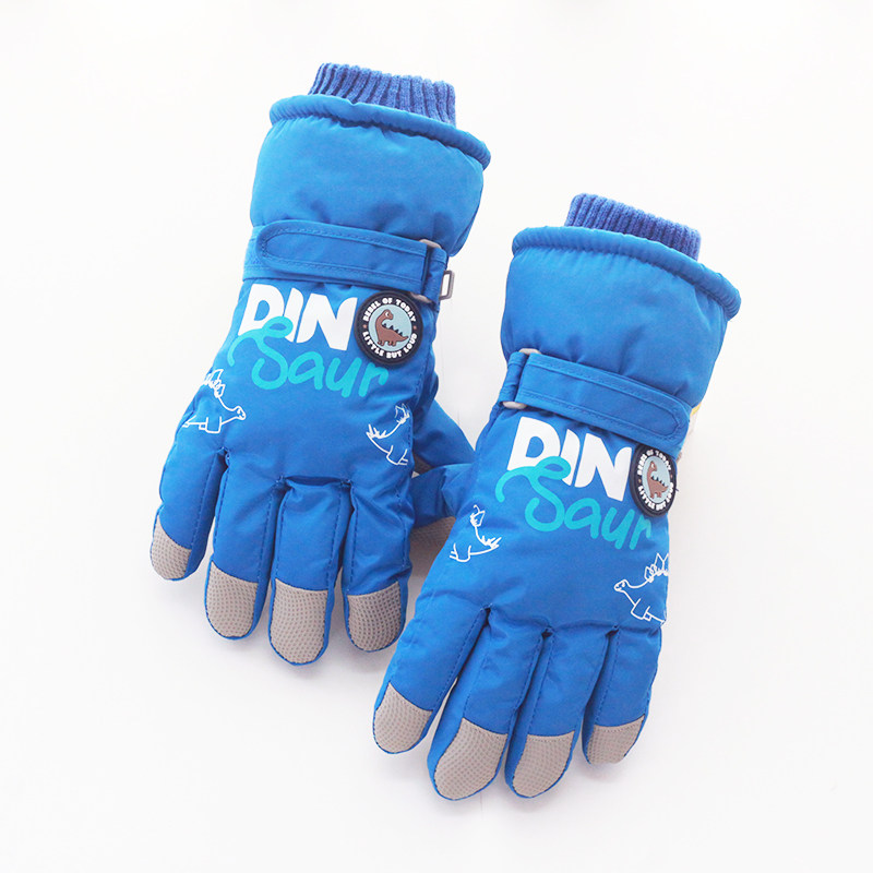 冬季手套男童滑雪手套6到12岁小学生加绒厚保暖卡通户外玩雪防水