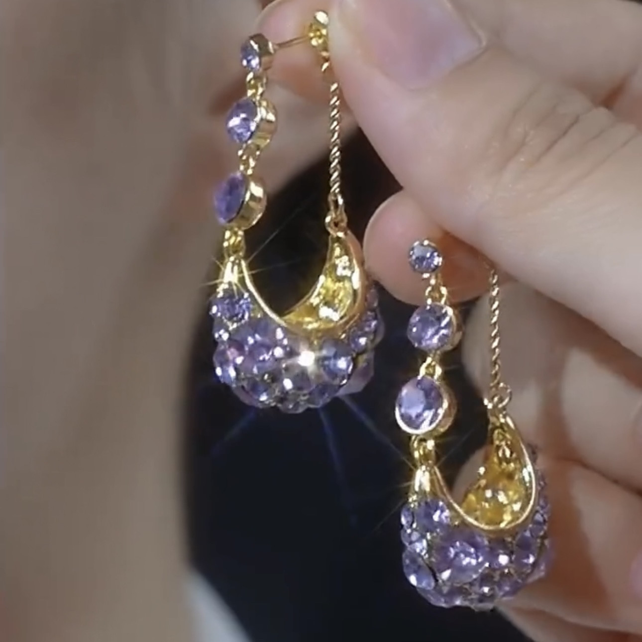 欧美夸张紫色水晶耳环女