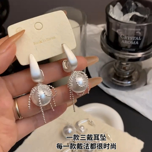 S925银针耳钉女小众设计感耳环时尚耳饰耳坠百搭耳钉花朵珍珠流苏