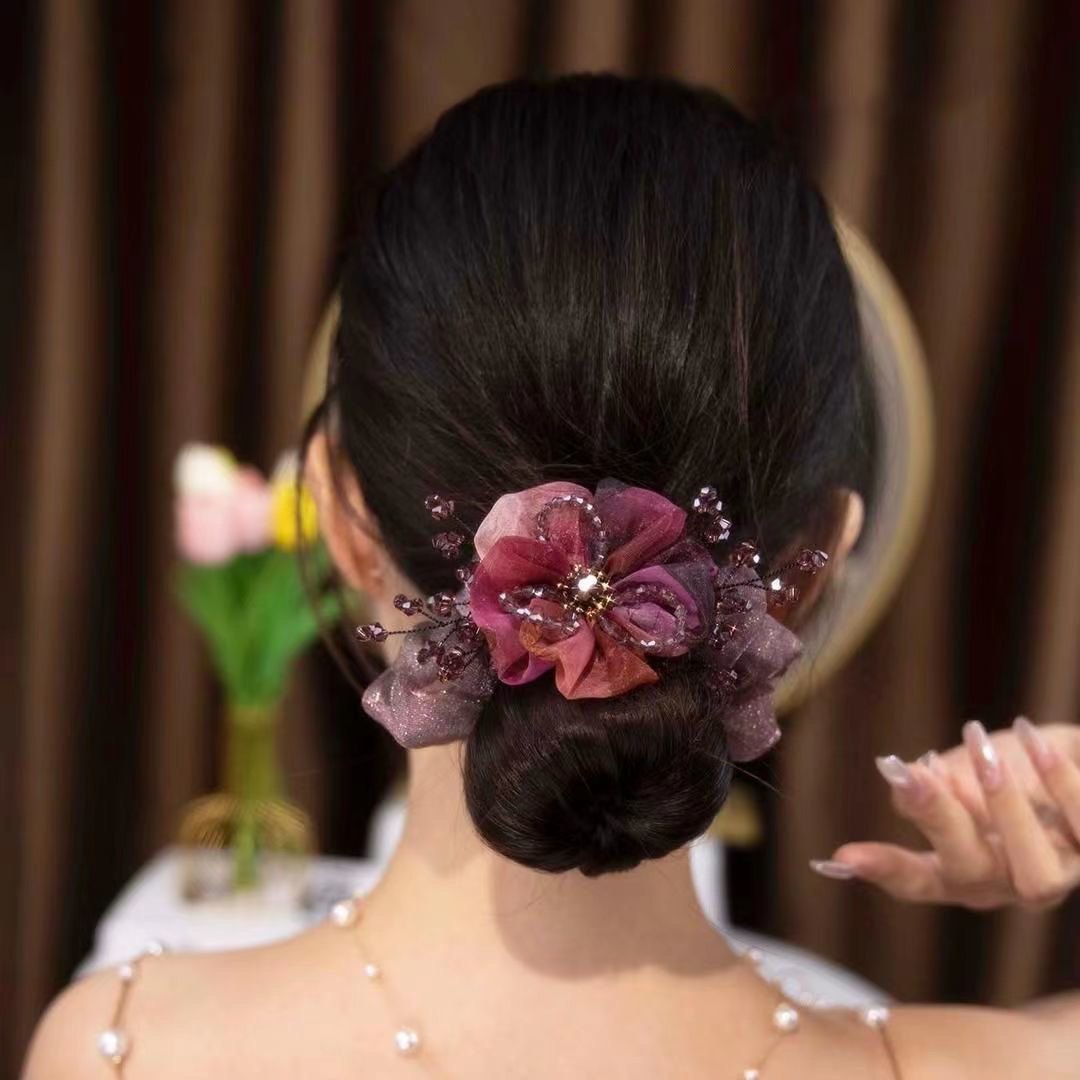 水晶网纱发饰高弹力女大肠发圈
