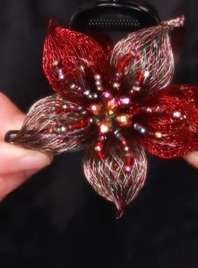 红色双花发夹后脑勺韩国夹子头饰盘发气质轻奢高级感抓夹大号发量