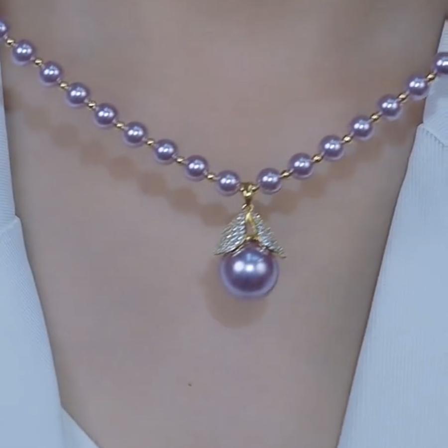 轻奢小众紫色珍珠项链女
