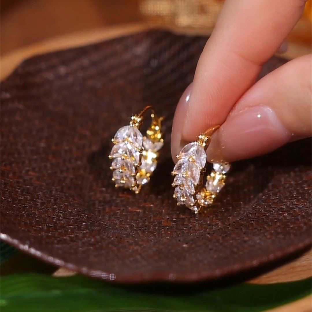 闪亮锆石麦穗小耳圈耳扣耳环女设计感网红百搭耳饰2024新款防过敏