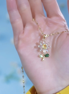 钛钢满锆花朵轻奢气质锆石锁骨链小巧ins网红复古钛钢项链女