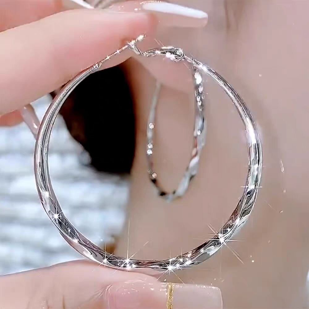 欧美夸张个性简约大耳圈女银针耳环高级感小众螺纹圆圈圈耳饰耳坠