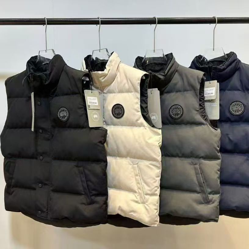 秋冬大情侣鹅马甲羽绒黑标防寒防水保暖外套Logo贴标单排羽绒马甲