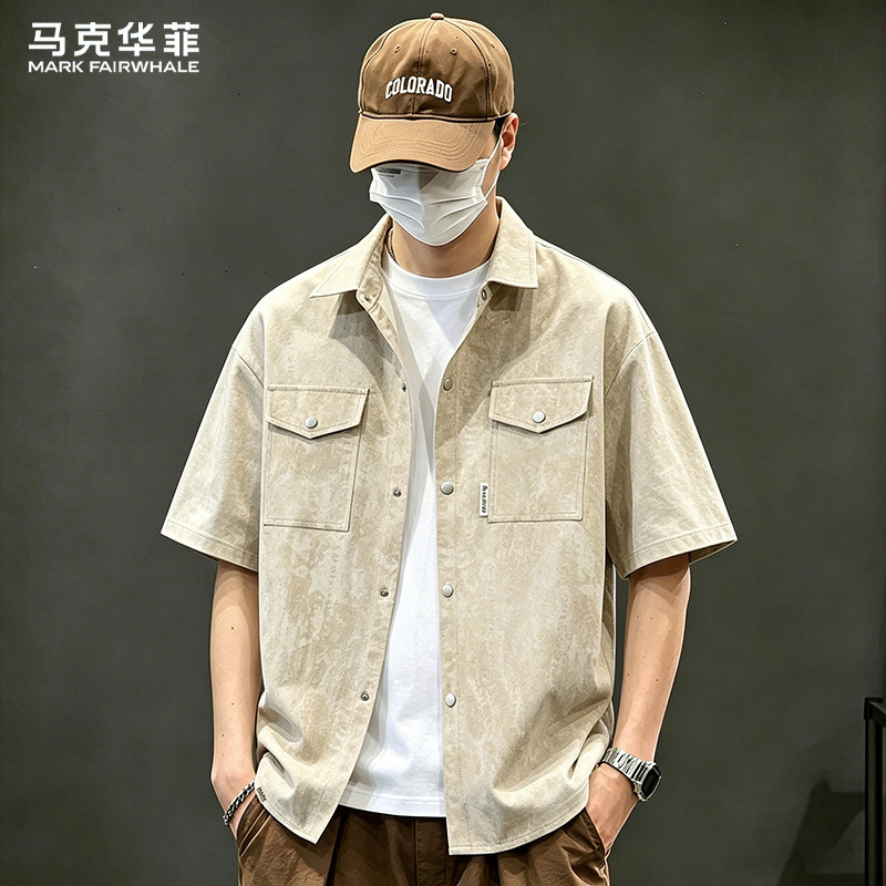 马克华菲工装短袖衬衫男款2026新款夏季宽松休闲大码男士衬衣外套
