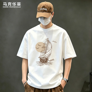 马克华菲潮牌美式印花短袖T恤男