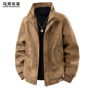 马克华菲立领外套男士春秋季麂皮绒夹克男款2026新款美式复古上衣