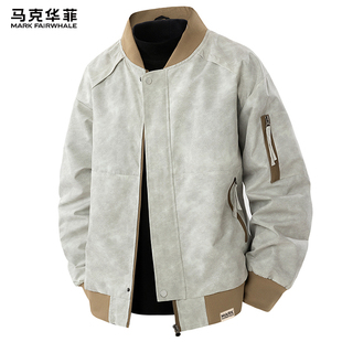 春季 美式 2026新款 夹克男款 复古衣服 工装 马克华菲棒球服外套男士