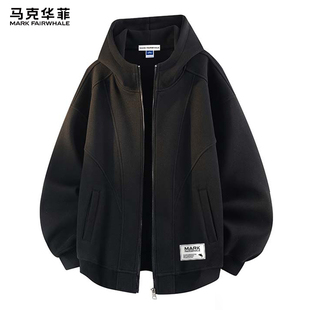 春季 开衫 2026新款 美式 外套 拼接衣服男款 马克华菲重磅连帽卫衣男士