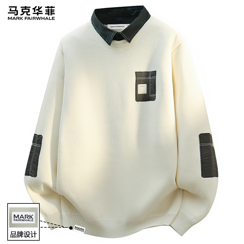 马克华菲假两件衬衫领针织衫男款