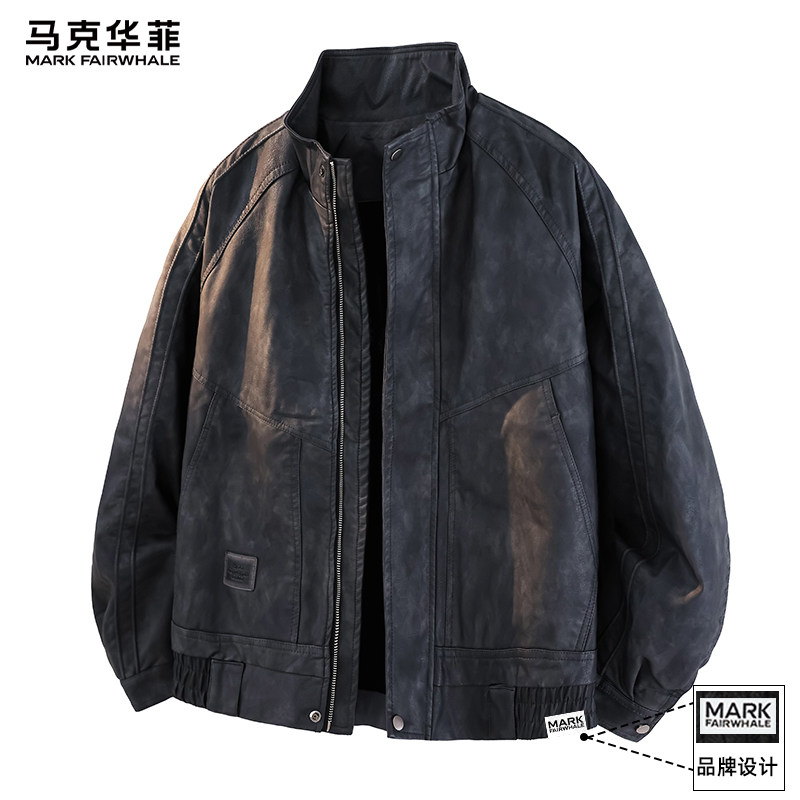 马克华菲扎染夹克皮衣男款2026新款春季美式潮流男士休闲上衣外套