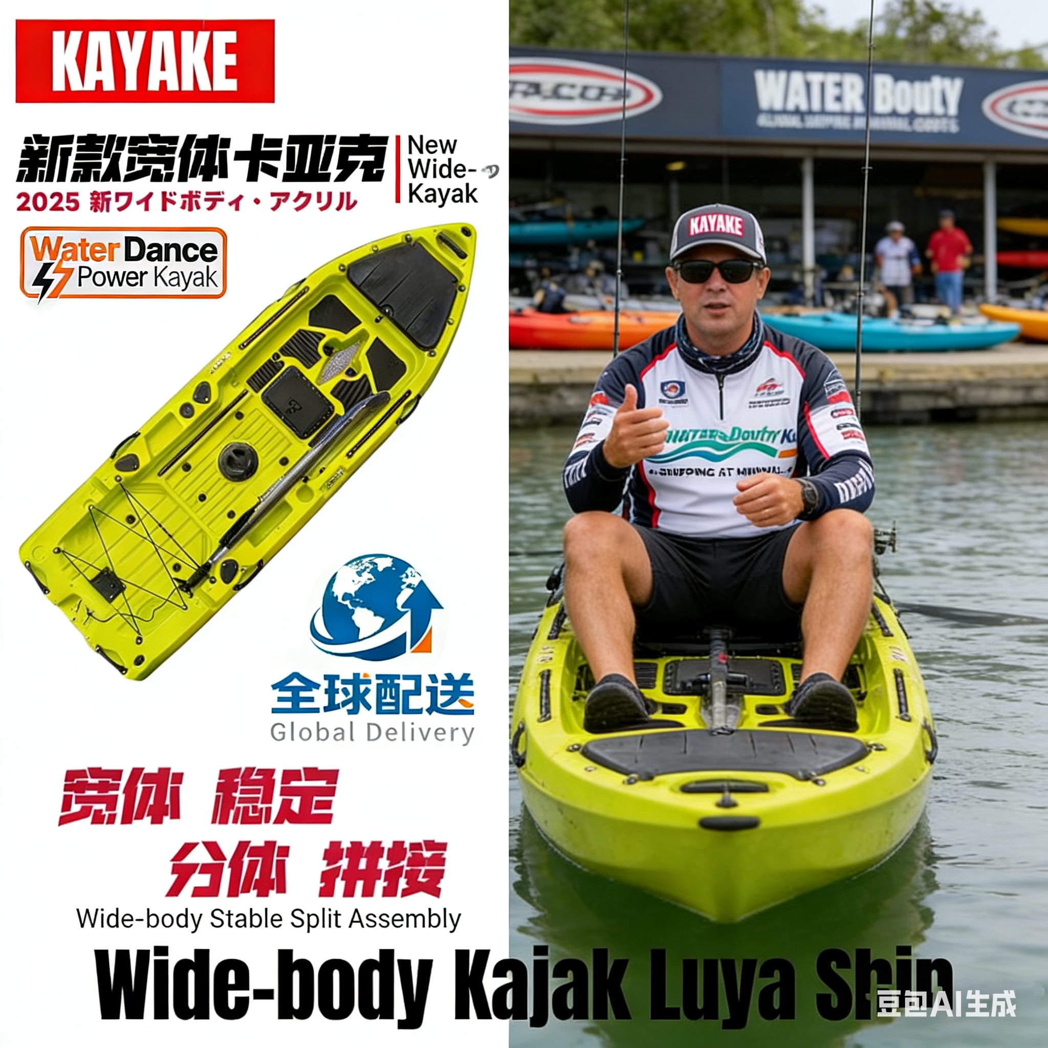 卡亚克路亚钓鱼船单双人分体可拼接淡海水通用滚塑硬体出口钓鱼艇