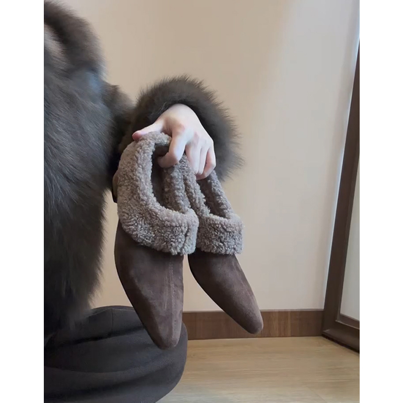 气质尖头内增高复古单鞋2025秋冬新款加绒毛毛鞋女保暖棉鞋豆豆鞋