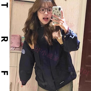 大毛领派克连帽棉服女2026冬季新款连帽棉袄外套学生宽松工装棉衣