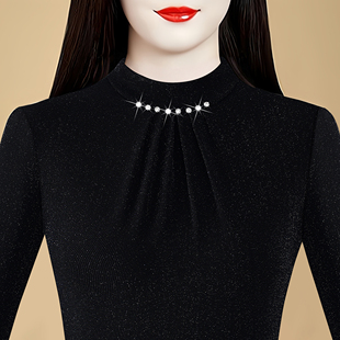 黑色蕾丝打底衫2025新款秋冬季长袖加绒加厚洋气时尚内搭外穿上衣