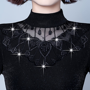 秋冬季高领妈妈保暖内衣女打底衫加绒加厚紧身长袖网纱蕾丝秋衣冬