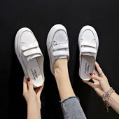 百搭平底网红ins潮学生魔术贴小白鞋 包头半拖鞋 女春外穿2022新款