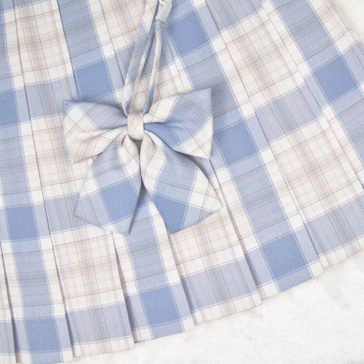 圆周率JK原创云川迹百搭蓝色小格学院风百褶裙