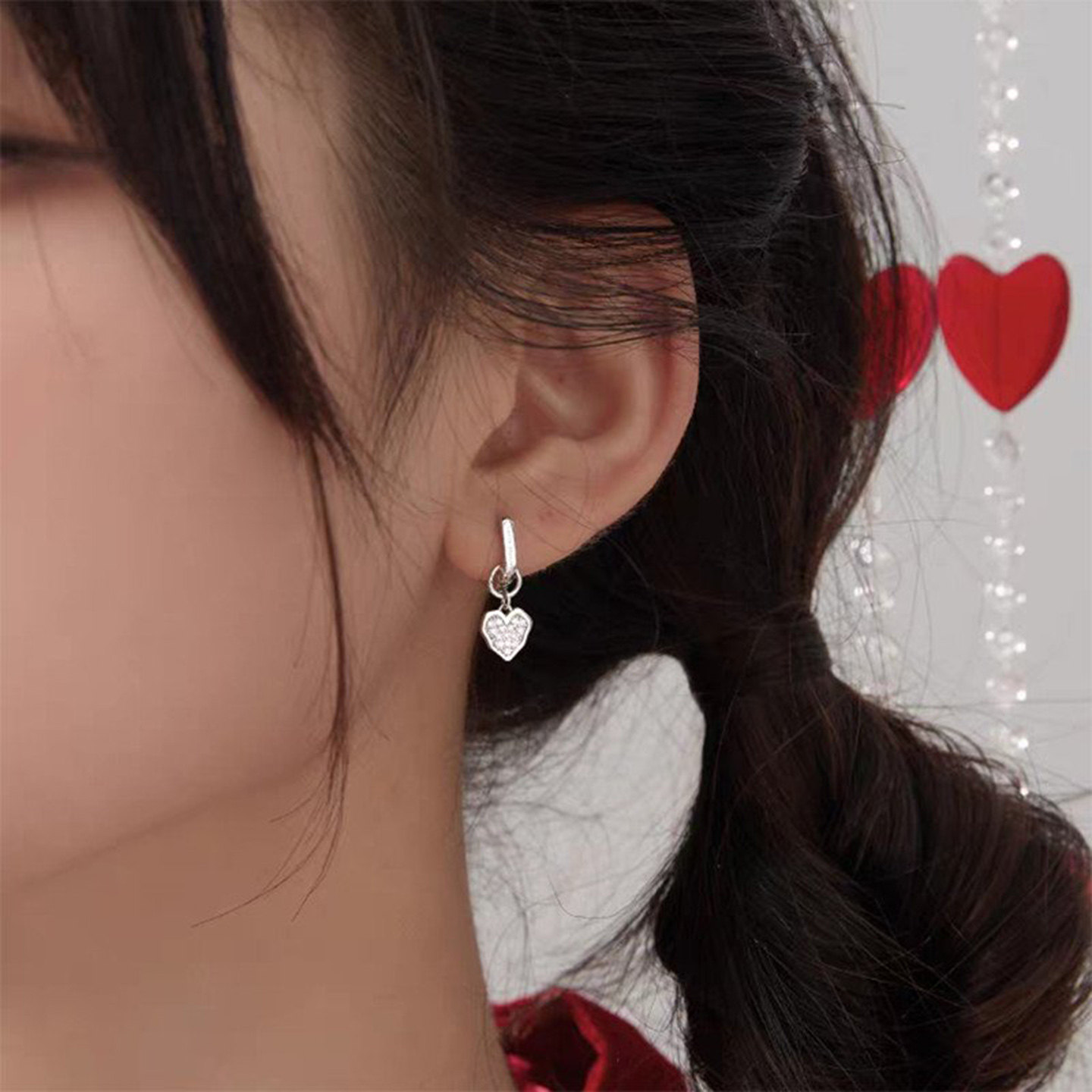 满钻爱心耳环女两戴耳饰