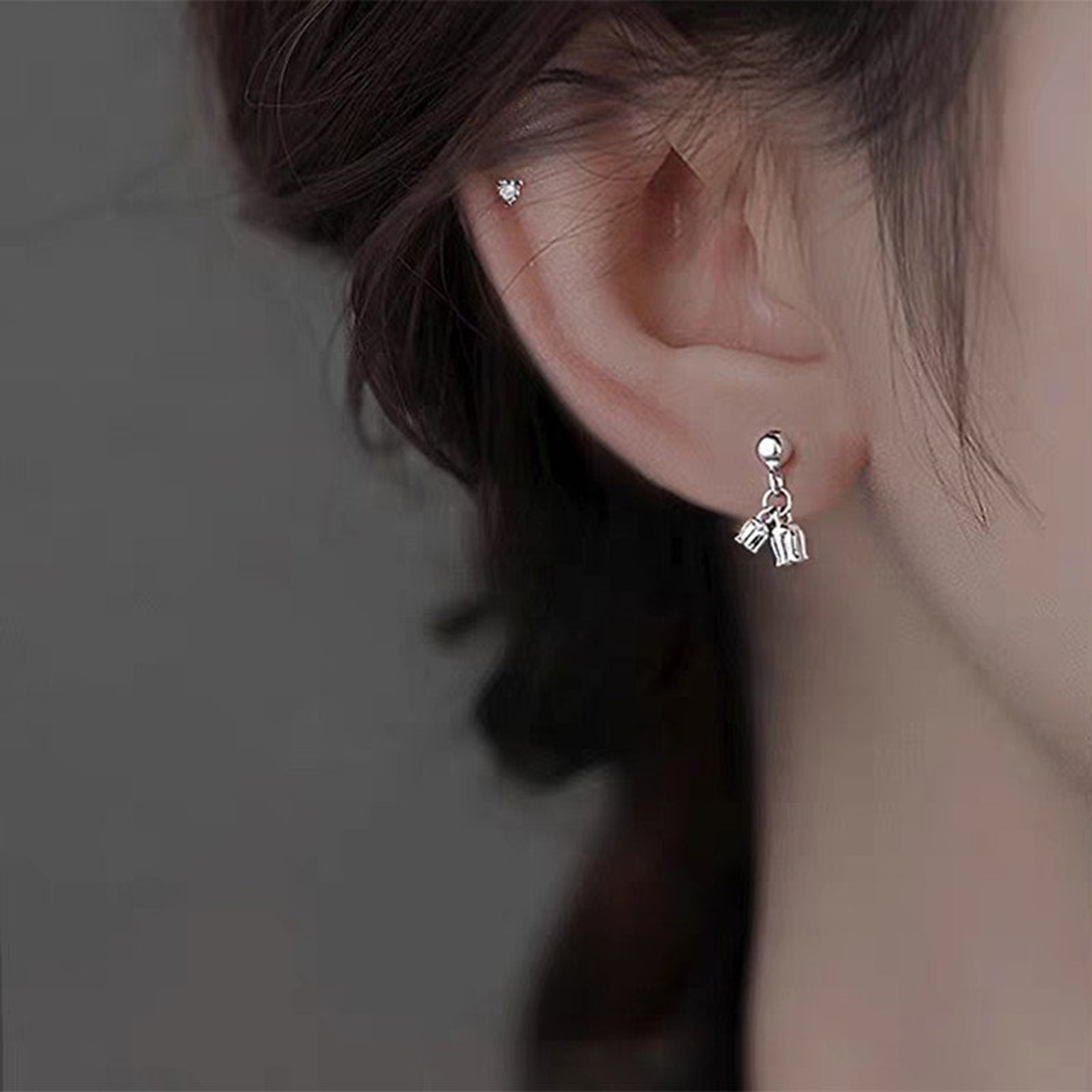 铃兰花耳环女精致螺旋拧扣养耳洞耳钉小众设计感轻奢气质银针耳饰