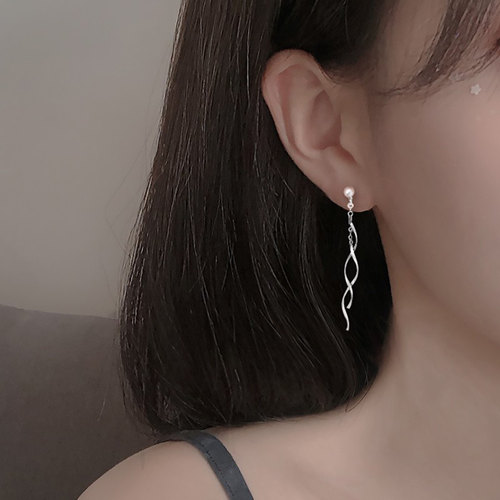 波浪线条耳环女法式复古长款流苏