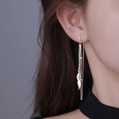 树叶耳线女气质长款流苏耳环