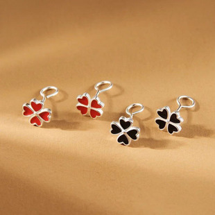 s925银针四叶草弯钩耳钉女小众设计气质简约个性 精致耳饰 耳环时尚