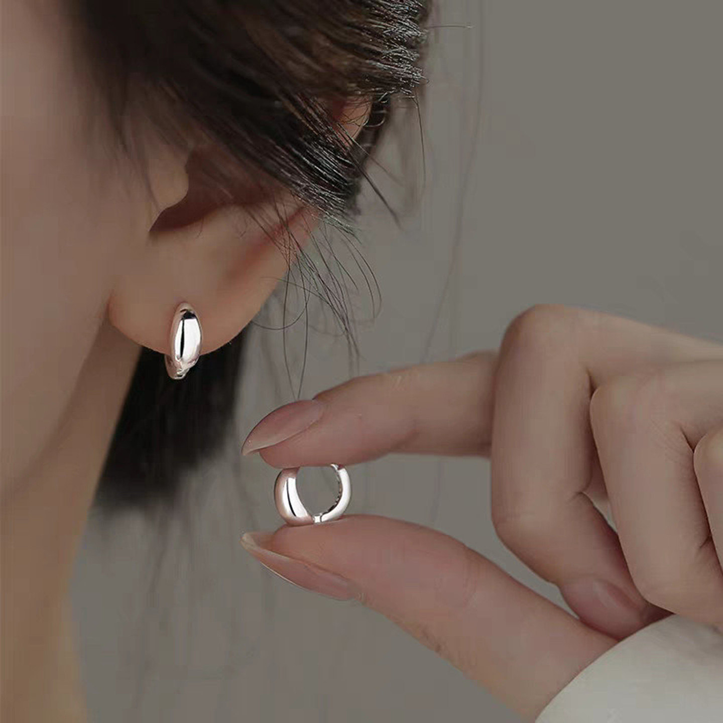 925银针水滴耳扣女日韩
