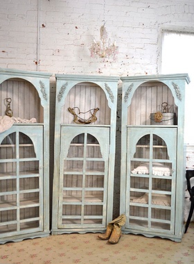 书柜美式乡村实木雕花拱形酒柜法式客厅储物装饰柜展示柜餐边柜