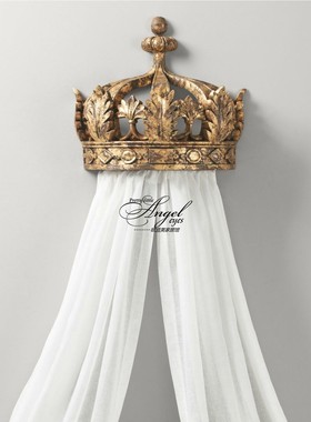 床幔架子法式复古做旧宫廷半圆实木床冠美式卧室床头装饰挂墙皇冠