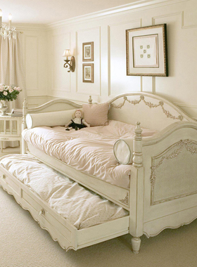 法式沙发床复古做旧雕花多功能儿童单人床男女孩可拉伸储物两用床