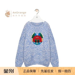 蓝色羊毛马海毛混纺罗纹圆颈长袖 2026新款 毛衣 罗意威女装 Loewe