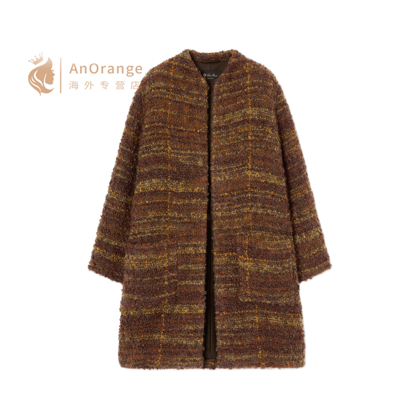 Loro piana/诺悠翩雅LP女装外套条纹马海毛混纺中长大衣2026新款