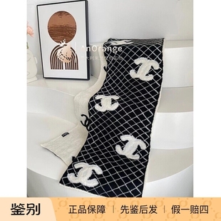chanel香奈儿女士围巾秋冬款米黑色双c logo羊绒围脖 经典款