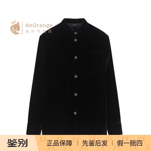 Armani阿玛尼EA男装上衣2026新款黑色天鹅绒纽扣长袖衬衫式外套