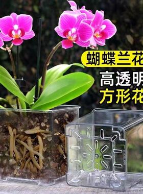 亚克力透明方盆仿玻璃方形花盆塑料种植盆蝴蝶兰专用花盆家用套盆