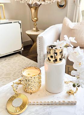 现代创意轻奢大理石托盘杯垫金色家居客厅蛋糕摆件酒店工艺装饰品